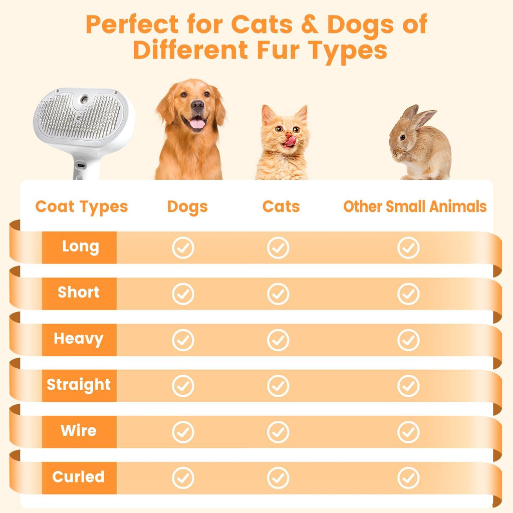 3-in-1 Pet Steam Brush with Mist Spray & Hair Removal for Cats and Dogs