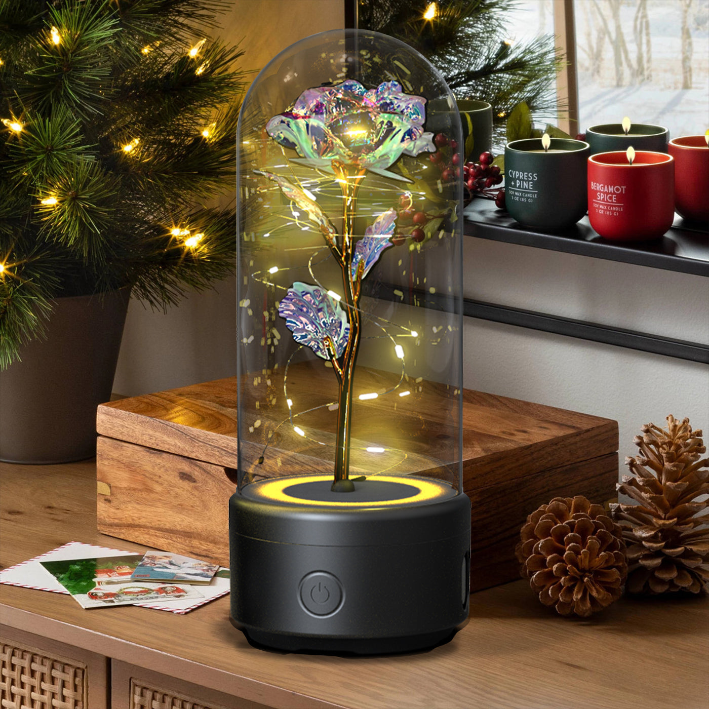 Rose Night Light with Bluetooth Speaker