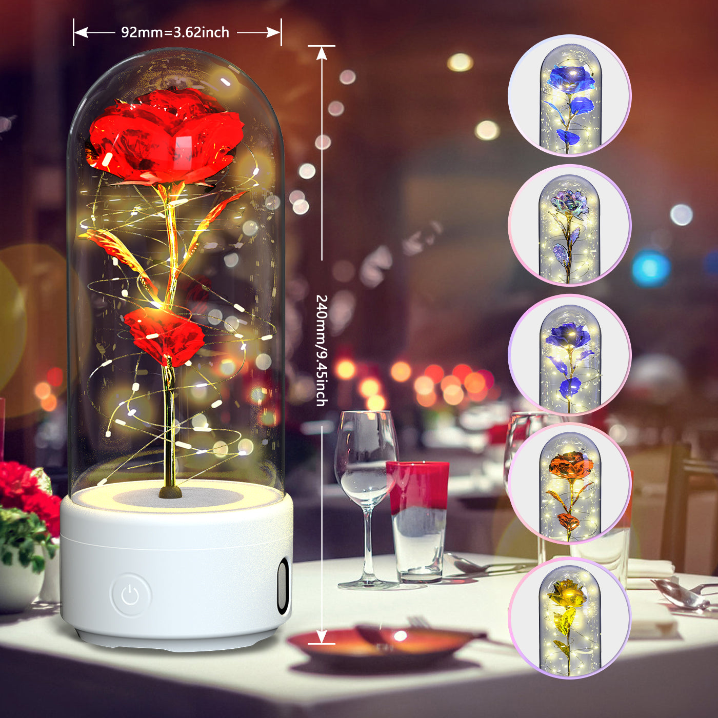 Rose Night Light with Bluetooth Speaker