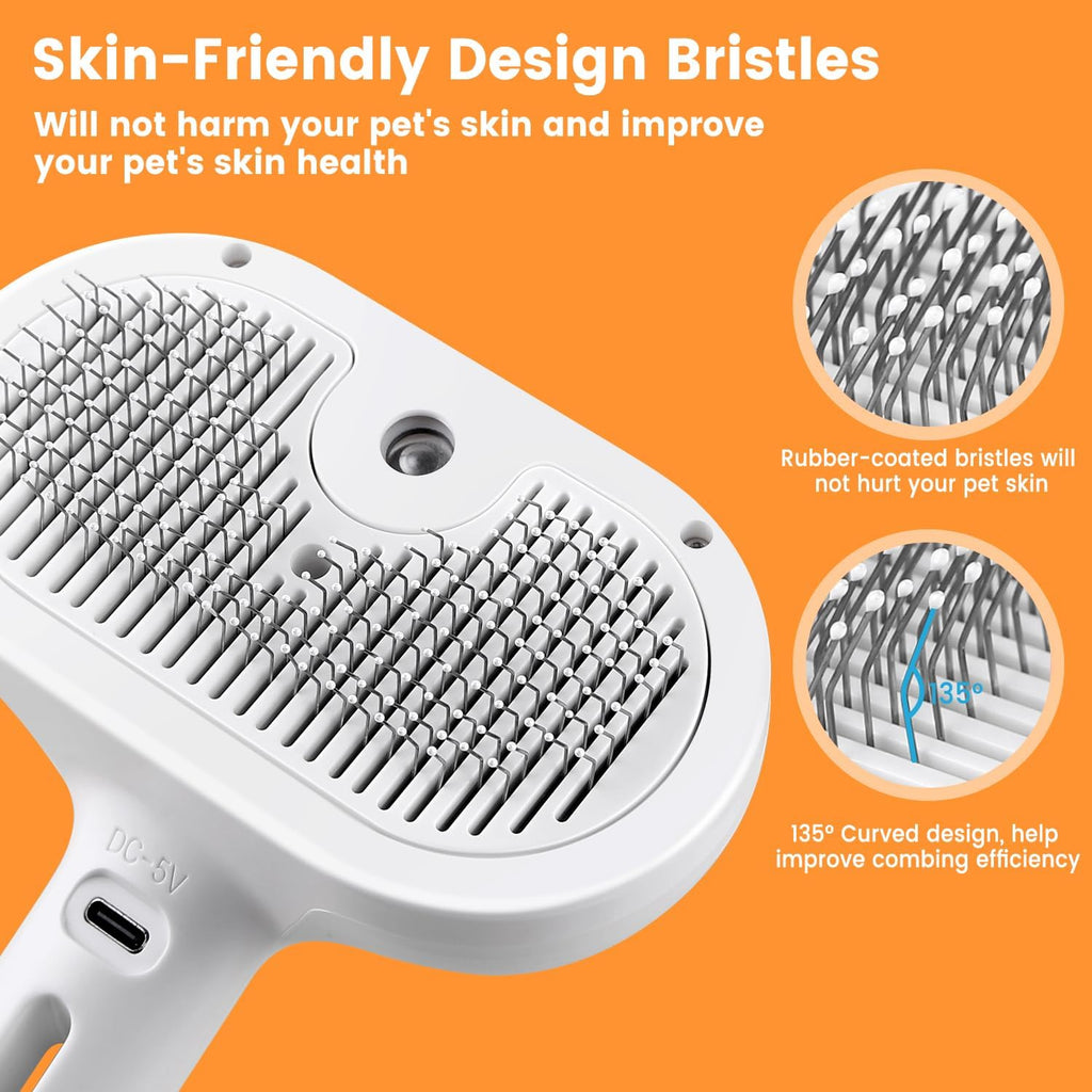 3-in-1 Pet Steam Brush with Mist Spray & Hair Removal for Cats and Dogs