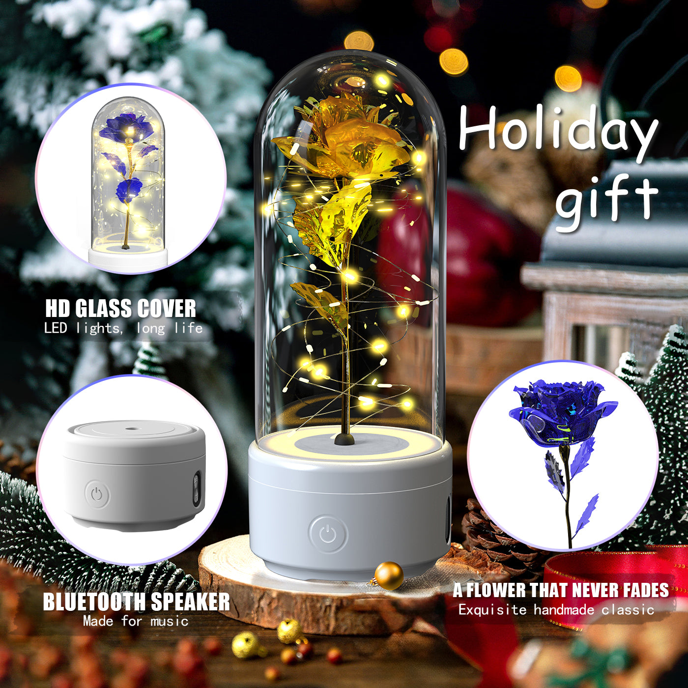 Rose Night Light with Bluetooth Speaker